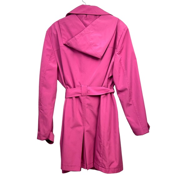 London Fog Double Breasted Trench Rain Coat Belted Detachable Hood Pink Women XL - Picture 4 of 5